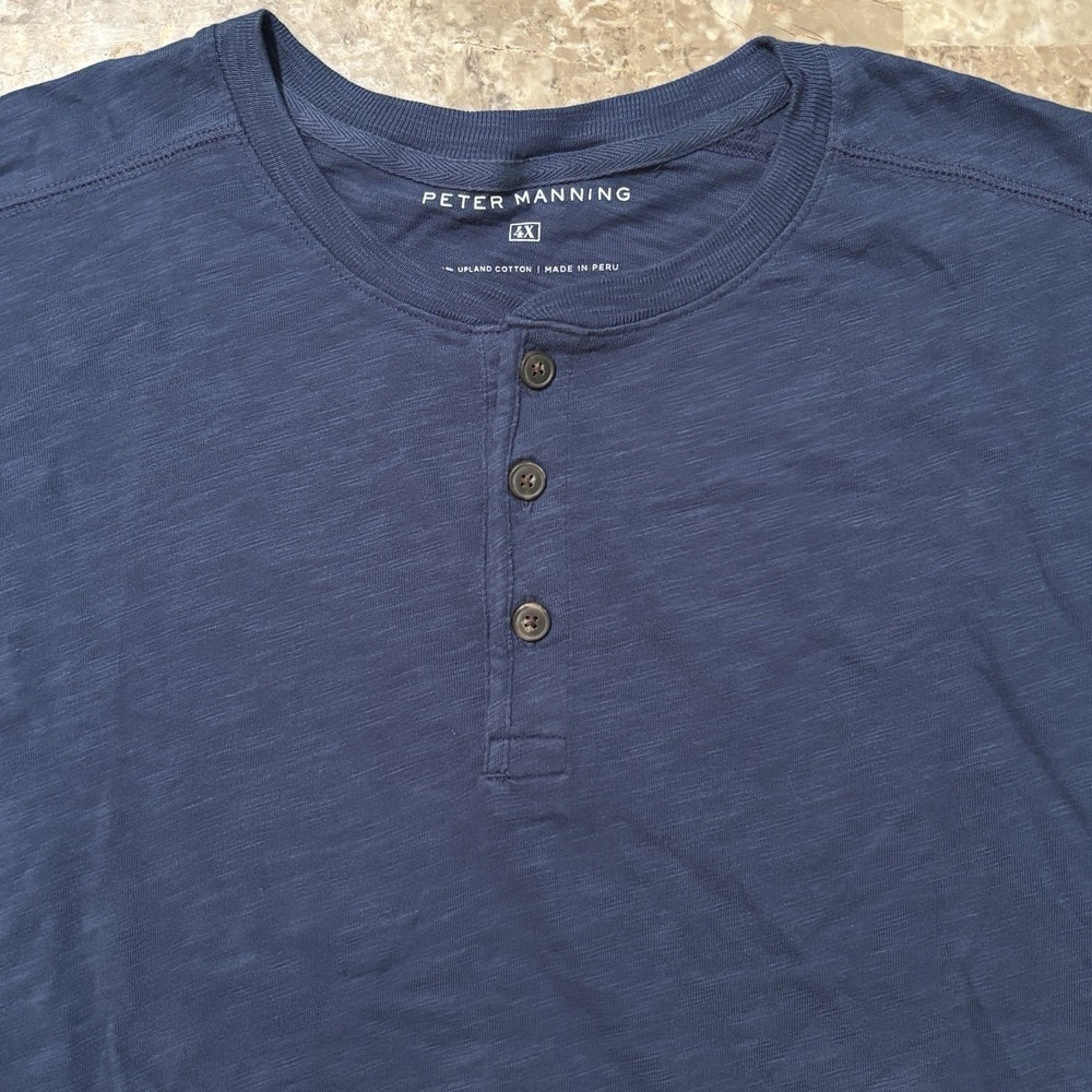 Peter Manning Henley Shirt Mens 4X Blue Short Sleeve 100% Upland Cotton Casual
